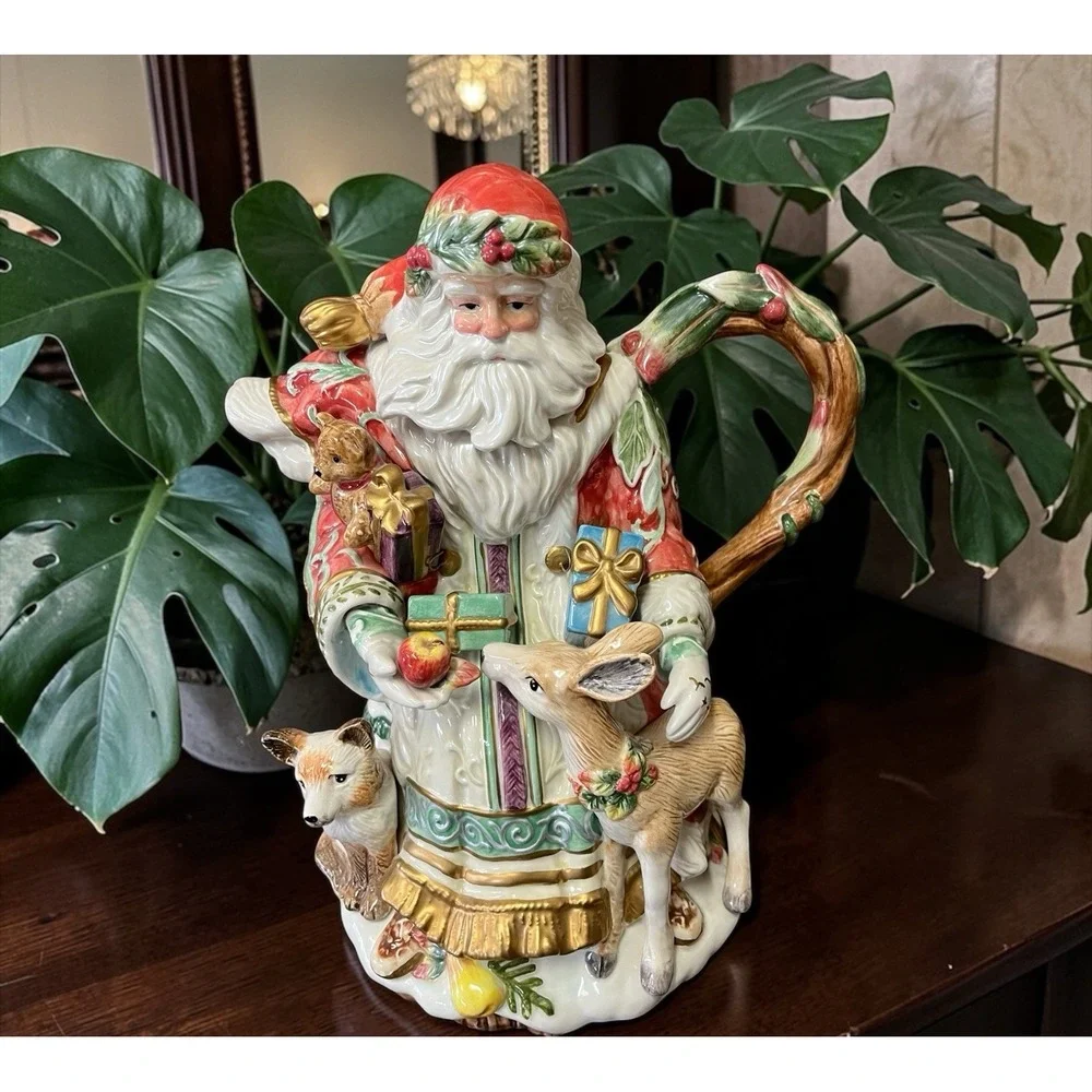 Fitz &‎ Floyd Classics Enchanted Holiday Santa Claus Teapot Tea Pot Pitcher Xmas